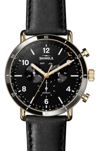 Shop Shinola The Canfield Sport Chrongraph Leather Strap Watch, 45mm In Black/ Gold