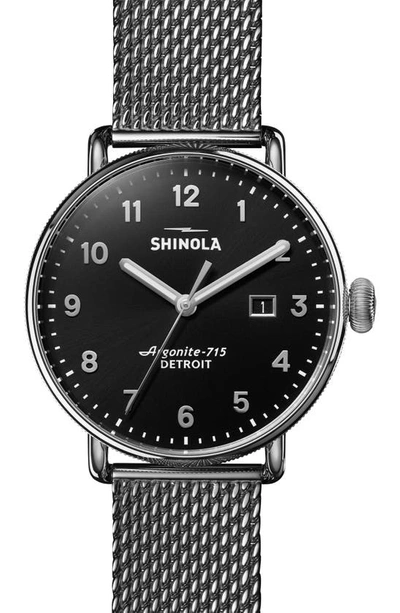 Shop Shinola The Canfield Mesh Bracelet Watch, 43mm In Gunmetal/ Black/ Gunmetal