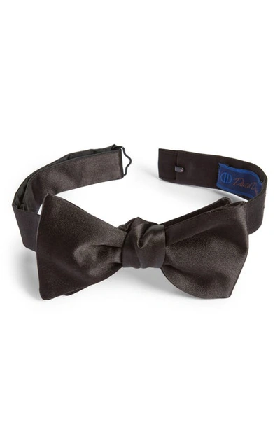 Shop David Donahue Silk Bow Tie In Black Satin