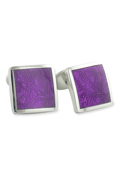 Shop David Donahue Sterling Silver Cuff Links In Silver / Purple
