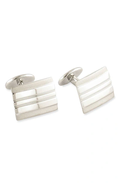 David Donahue Sterling Silver Lined Rectangular Cufflinks In Silver Rectangle