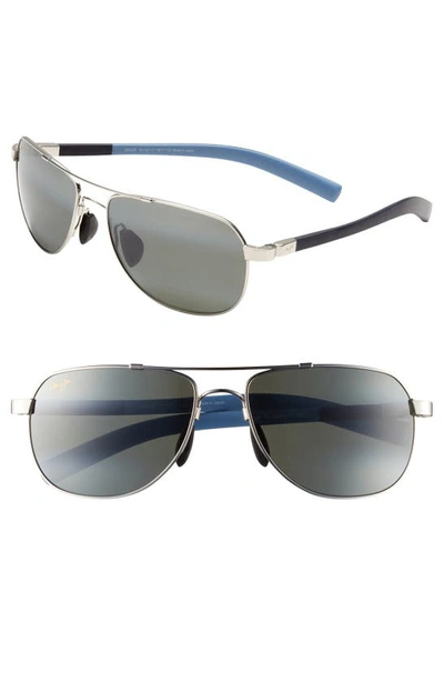 Shop Maui Jim Maui Flex Polarizedplus®2 56mm Aviator Sunglasses In Silver/ Blue/ Light Blue