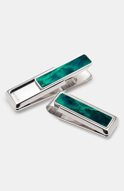 Shop M-clipr Mother-of-pearl Inlay Money Clip In Silver/ Green