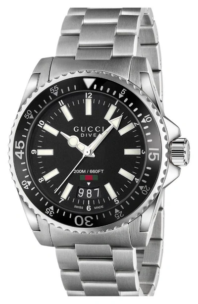 Shop Gucci Dive Bracelet Watch, 40mm In Silver/ Black