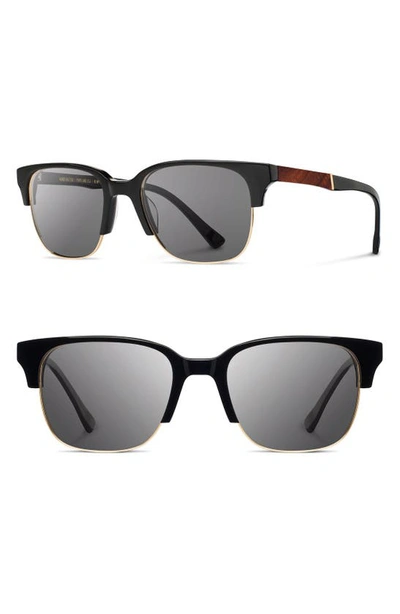 Shop Shwood 'newport' Sunglasses In Black/ Mahogany/ Grey