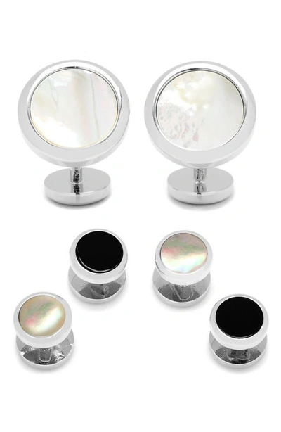 Shop Ox & Bull Trading Co. Ox And Bull Trading Co. Mother-of-pearl Cuff Links & Shirt Stud Set In White