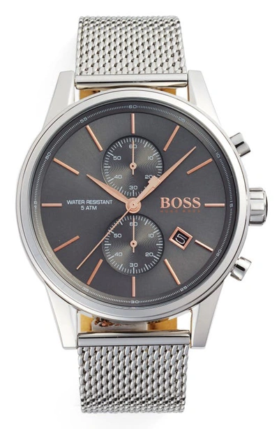 Shop Hugo Boss Jet Chronograph Mesh Strap Watch, 41mm In Slate/ Silver