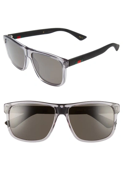 Shop Gucci 58mm Polarized Sunglasses In Transparent Grey W/ Grey Plr