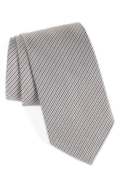 Shop David Donahue Stripe Silk Tie In Black/ White
