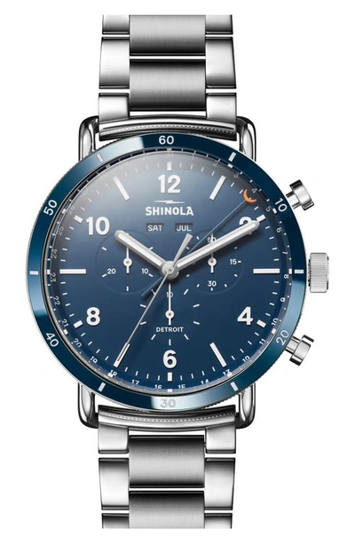 Shop Shinola The Canfield Chrono Bracelet Watch, 45mm In Silver/ Midnight Blue/ Silver