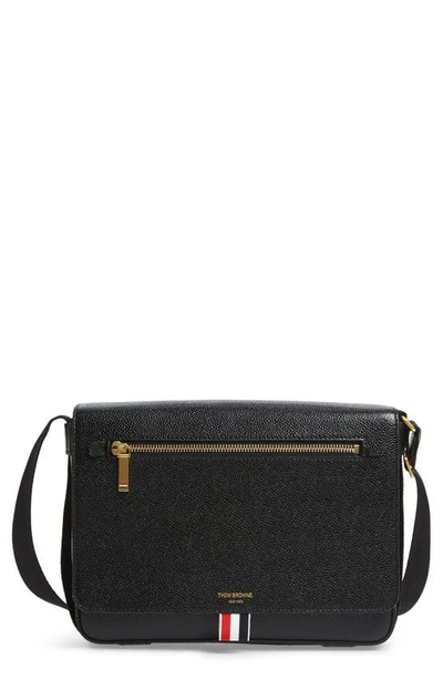 Shop Thom Browne Leather Reporter Bag In Black