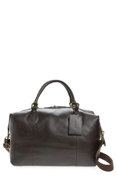 Shop Barbour Leather Travel Bag In Chocolate