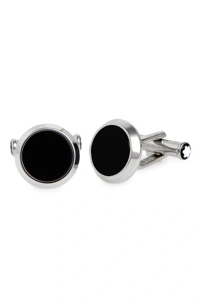 Shop Montblanc Onyx Cuff Links In Stainless Steel