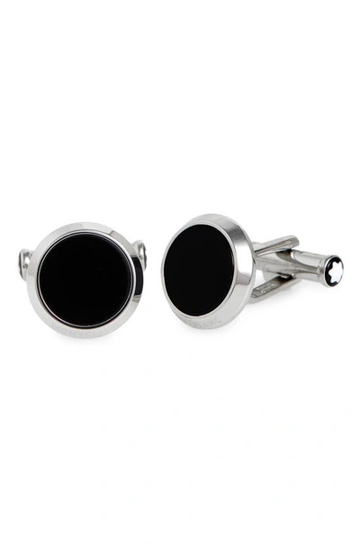 Montblanc Iconic Stainless Steel Black Onyx Cufflinks 112896 In Stainless Steel