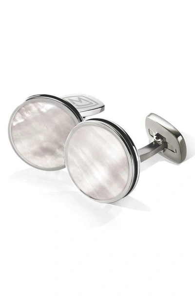 Shop M-clipr Stainless Steel Cuff Links In Stainless Steel/ White Pearl