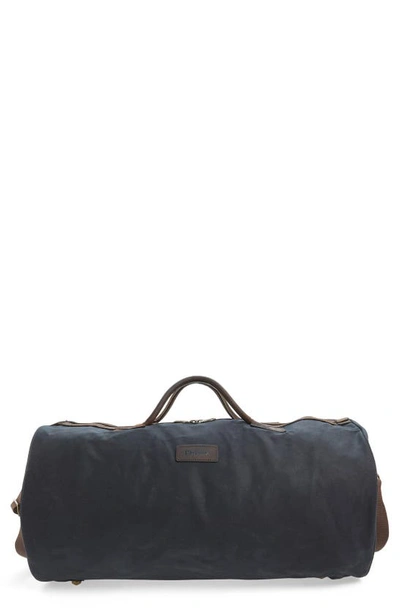 Shop Barbour Waxed Canvas Duffle Bag In Navy