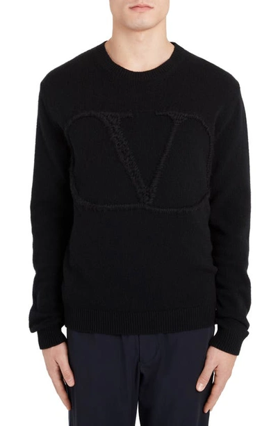 Shop Valentino Vlogo Crewneck Wool & Cashmere Sweater In Black