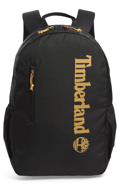Shop Timberland Linear Logo Water Resistant Backpack In Black W/ Wheat Logo