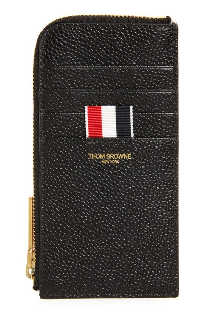 Shop Thom Browne Half Zip Around Pebbled Leather Wallet In Black