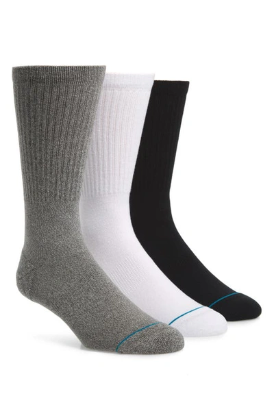 Shop Stance Icon Assorted 3-pack Crew Socks In Black/ White/ Grey