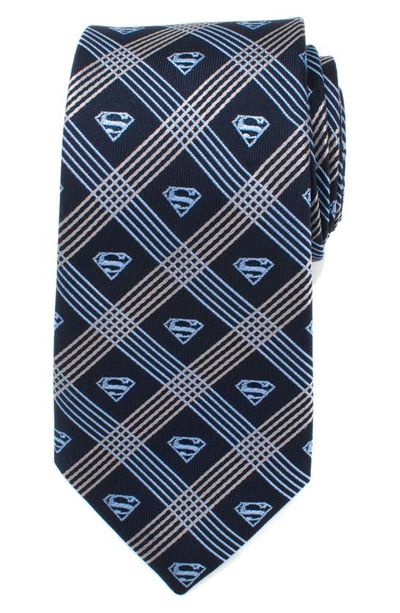 Shop Cufflinks, Inc Superman Shield Silk Tie In Grey/ Navy