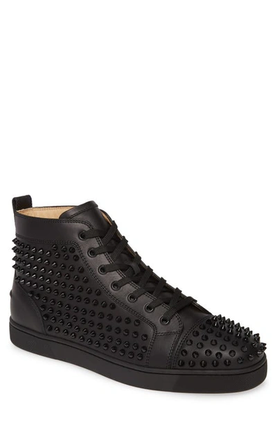 Shop Christian Louboutin Louis Allover Spikes High Top Sneaker In Black/black