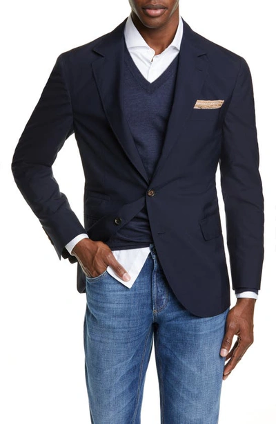 Shop Brunello Cucinelli Trim Fit Solid Wool & Silk Travel Blazer In Navy