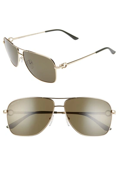 Shop Ferragamo Gancio 61mm Aviator Sunglasses In Shiny Yellow Gold