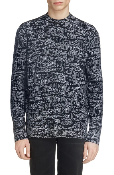 Shop Balenciaga Jacquard Wool Blend Sweater In Black