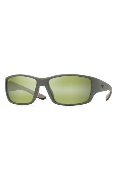 Maui Jim Unisex Local Kine Polarized Rectangular Sunglasses, 61mm In Khaki/ Brown/ Black