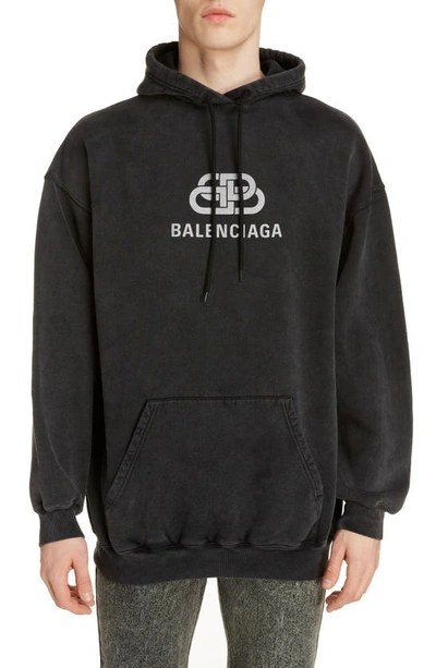 Shop Balenciaga Bb Logo Hooded Sweatshirt In Anthracite