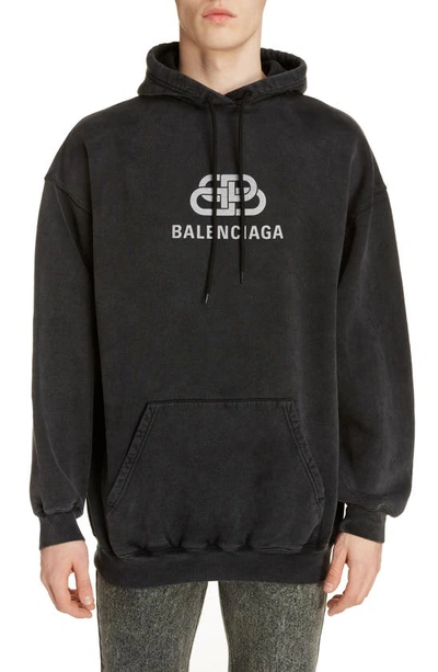 Balenciaga Men's Oversized Logo Hoodie In Anthracite | ModeSens