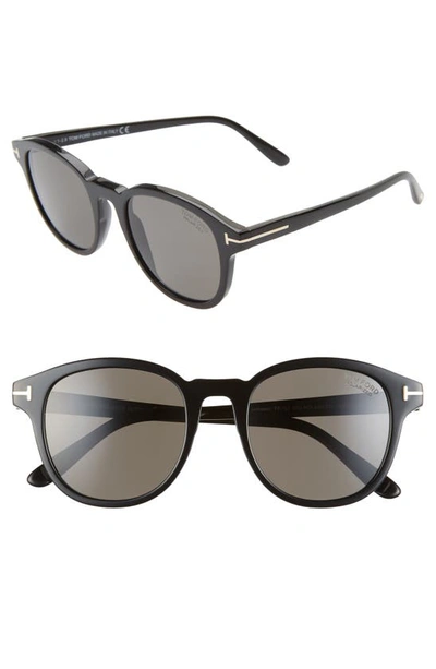 Shop Tom Ford Jameson 52mm Polarized Round Sunglasses In Shiny Black/ Smoke