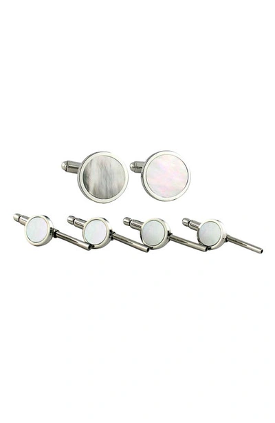 Shop David Donahue Mother-of-pearl Cuff Link & Stud Set In Silver M.o.p Stud Set