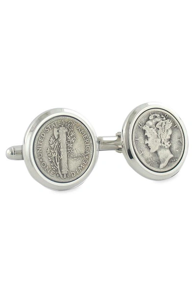 Shop David Donahue Mercury Dime Cuff Links In Silver Dime