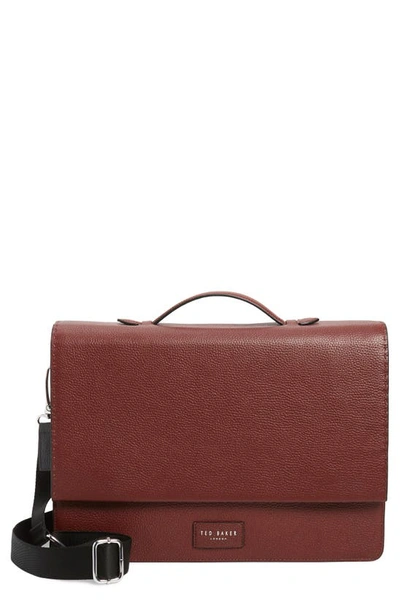 Shop Ted Baker Housed Leather Satchel In Dark Red