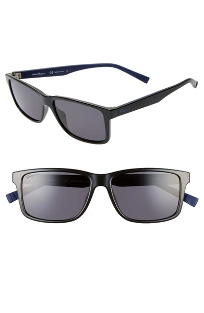 Shop Ferragamo 57mm Square Sunglasses In Black/ Blue