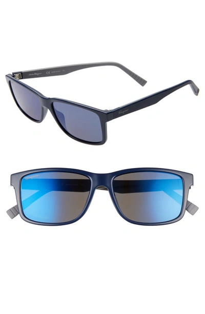 Shop Ferragamo 57mm Square Sunglasses In Blue/ Grey