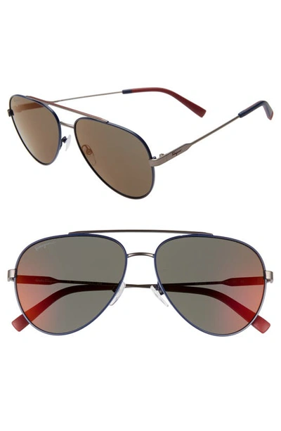 Shop Ferragamo 59mm Aviator Sunglasses In Blue Matte/ Ruthenium
