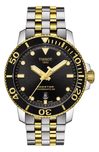 Shop Tissot Seastar 1000 Automatic Bracelet Watch, 43mm In Silver/ Black/ Gold