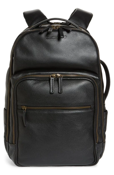 Shop Johnston & Murphy Leather Backpack In Black Pebbled Leather