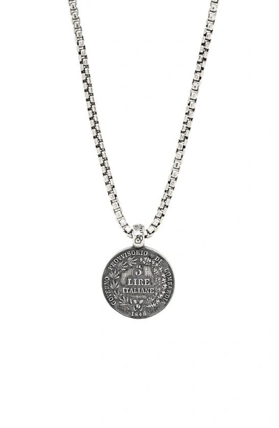 Degs & Sal Men's Ancient-look Italian Lire Coin 24" Pendant Necklace In Sterling Silver In Silver
