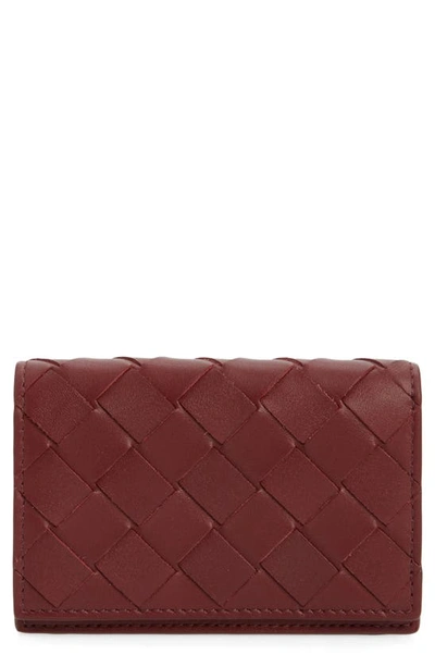 Shop Bottega Veneta Intrecciato Foldover Leather Wallet In Burgundy
