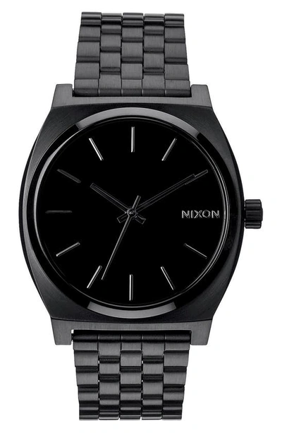 Shop Nixon 'the Time Teller' Stainless Steel Bracelet Watch, 37mm In Black/ Black