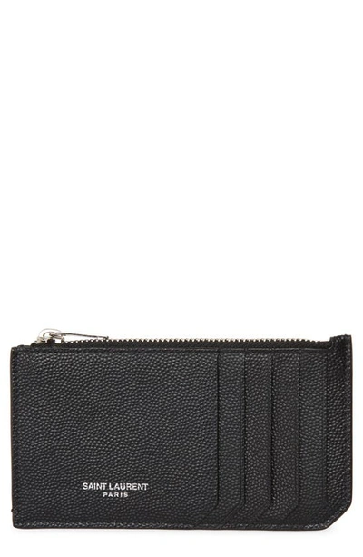 Shop Saint Laurent Pebble Grain Leather Zip Wallet In Black