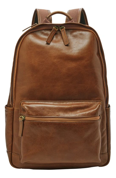 Shop Fossil Buckner Leather Backpack In Cognac