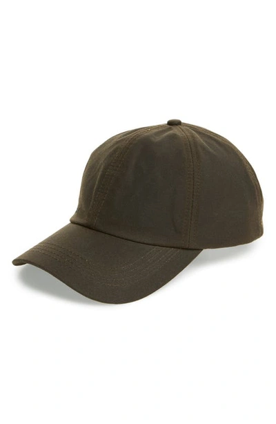 Shop Barbour Waxed Cotton Baseball Cap In Olive