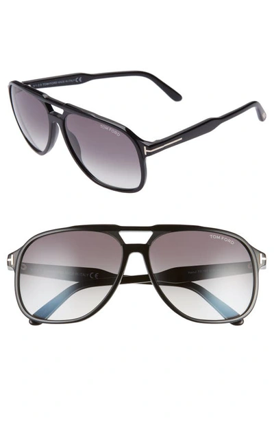 Shop Tom Ford Raoul 62mm Gradient Navigator Sunglasses In Shiny Black/ Gradient Smoke