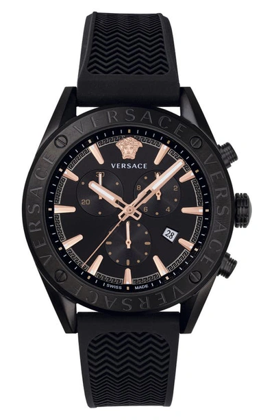 Shop Versace Chrono Silicone Strap Watch, 44mm In Black