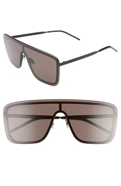 Shop Saint Laurent 99mm Flat Front Shield Sunglasses In Semi Matte/ Black